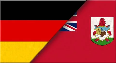 Double Flag of Germany and Bermuda on Fabric Texture - 3D Illustration Stock Illustration