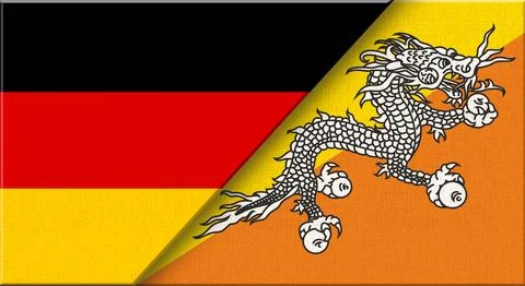 Double flag of Germany and Bhutan on fabric texture - 3D illustration Stock Illustration