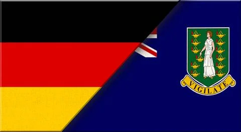 Double flag of Germany and British Virgin Islands on fabric - 3D illustration Stock-Illustration