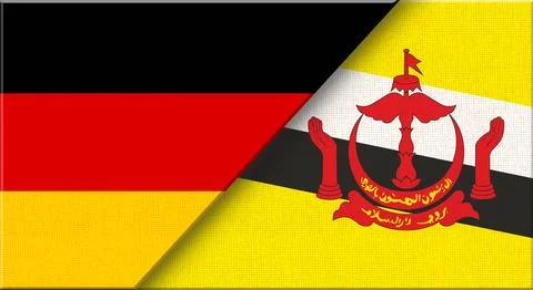 Double flag of Germany and Brunei on fabric texture - 3D illustration. Stock Illustration