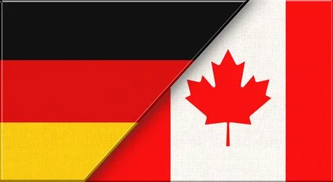 Double flag of Germany and Canada on fabric texture - 3D illustration Stock Illustration