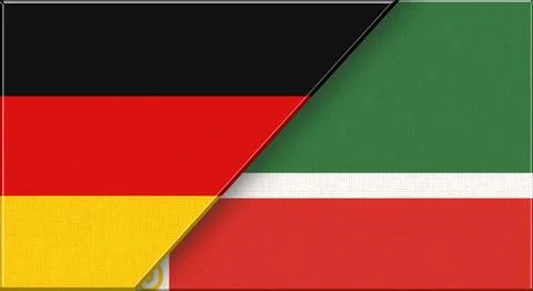 Double flag of Germany and Chechen Republic on fabric texture - 3D illustrati Stock Illustration