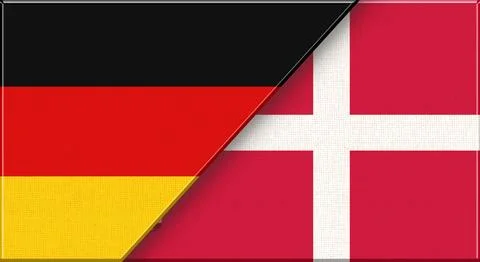 Double flag of Germany and Denmark on fabric texture - 3D illustration Stock Illustration