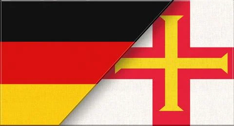 Double flag of Germany and Guernsey on fabric texture - 3D illustration Stock Illustration
