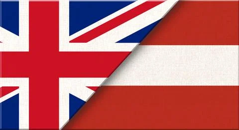 Double flag of Great Britain and Austria on fabric texture Stock Illustration