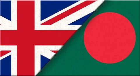 Double flag of Great Britain and Bangladesh on fabric texture イラスト素材