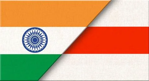 Double flag of India and Belarus on fabric texture - 3D illustration Stock Illustration