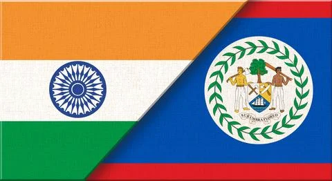 Double Flag of India and Belize on Fabric Texture - 3D Illustration Stock Illustration