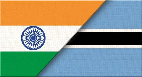 Double flag of India and Botswana on fabric texture - 3D illustration. Illustrazione stock