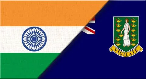 Double flag of India and British Virgin Islands on fabric texture Stock Illustration