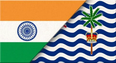 Double flag of India and British Indian Ocean Territory on fabric. Stock Illustration