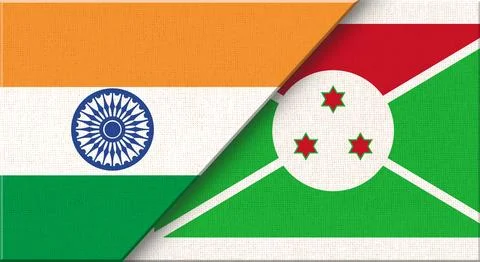 Double flag of India and Burundi on fabric texture - 3D illustration Stock Illustration