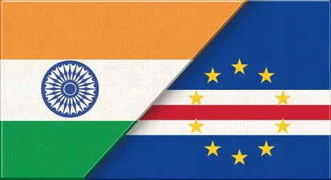 Double flag of India and Cape Verde on fabric texture - 3D illustration Stock Illustration