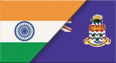 Double flag of India and Cayman Islands on fabric texture - 3D illustration Stock Illustration