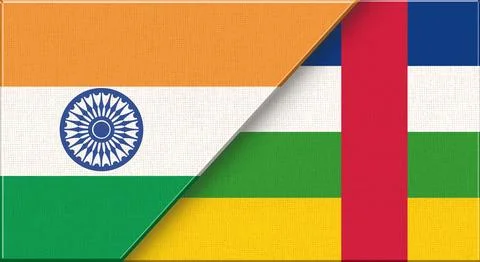 Double flag of India and Central African Republic on fabric texture - 3D Stock Illustration