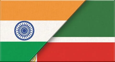 Double flag of India and Chechnya on fabric texture - 3D illustration Stock Illustration