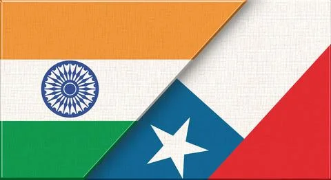 Double flag of India and Chile on fabric texture - 3D illustration Stock Illustration