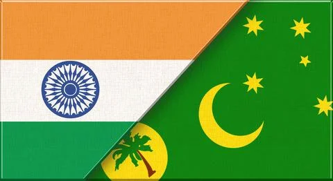 Double Flag of India and Cocos Islands on Fabric Texture - 3D Illustration Stock Illustration
