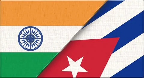 Double flag of India and Cuba on fabric texture - 3D illustration Stock Illustration
