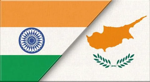 Double flag of India and Cyprus on fabric texture - 3D illustration Stock Illustration