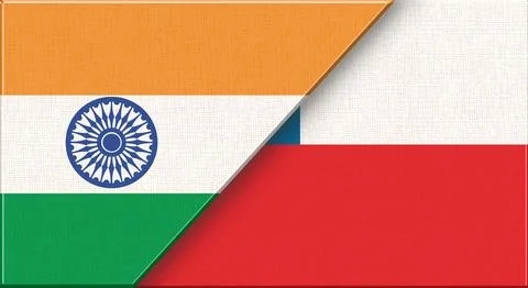 Double flag of India and Czech Republic on fabric texture - 3D illustration Stock Illustration