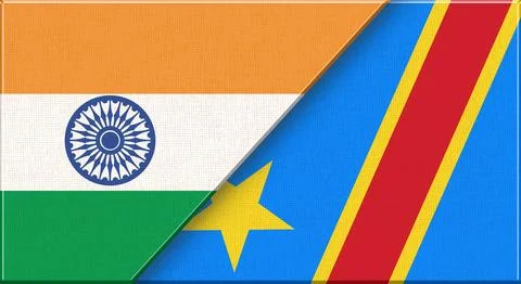 Double flag of India and Democratic Republic of the Congo on fabric texture Stock Illustration