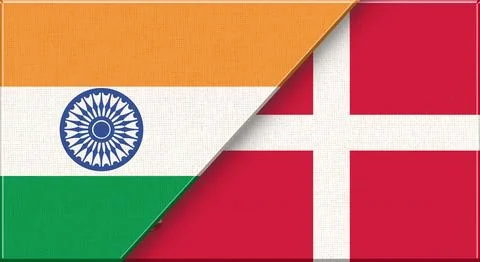 Double flag of India and Denmark on fabric texture - 3D illustration Stock Illustration