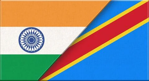 Double Flag of India and DRC on Fabric Texture - 3D Illustration Stock Illustration