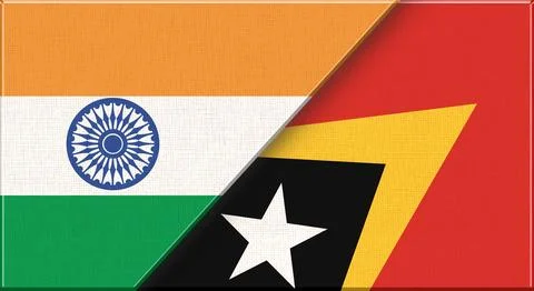 Double flag of India and East Timor on fabric texture - 3D illustration Stock Illustration