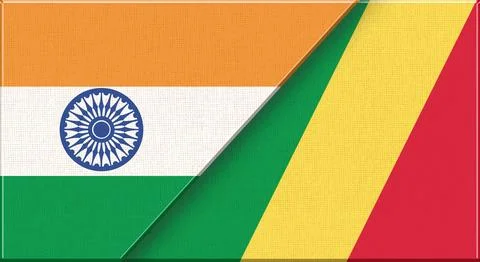 Double flag of India and Republic of the Congo on fabric texture - 3D illustr Stock Illustration