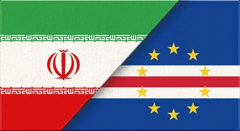 Double flag of Iran and Cape Verde on fabric texture. Two flags together Stock Illustration