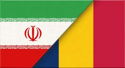 Double flag of Iran and Chad on fabric texture. Two flags together. Stock Illustration