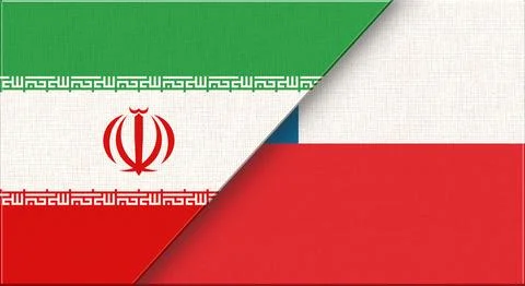 Double flag of Iran and Chile on fabric texture. Two flags together. Stock Illustration