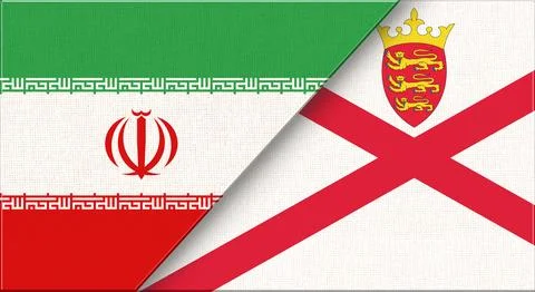 Double flag of Iran and Jersey on fabric texture Illustrazione stock