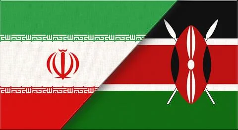 Double flag of Iran and Kenya on fabric texture. Iranian and Kenyan flag Stock Illustration