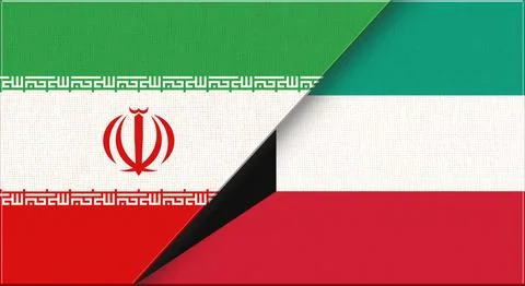 Double flag of Iran and Kuwait on fabric texture. Iranian and Kuwaiti flag Stock Illustration