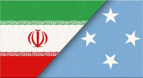 Double flag of Iran and Micronesia on fabric. Iranian and Micronesian flag Stock Illustration