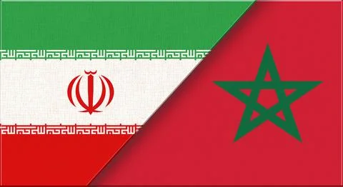 Double flag of Iran and Morocco on fabric texture. Iranian and Moroccan flag Stock Illustration