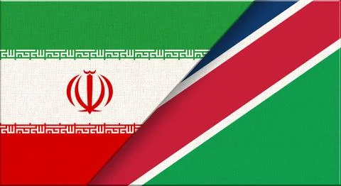 Double flag of Iran and Namibia on fabric texture. Iranian and Namibian flag Stock Illustration