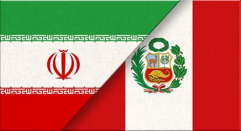 Double flag of Iran and Peru on fabric texture. Flag of Iran and Peru - 3D il Stock Illustration