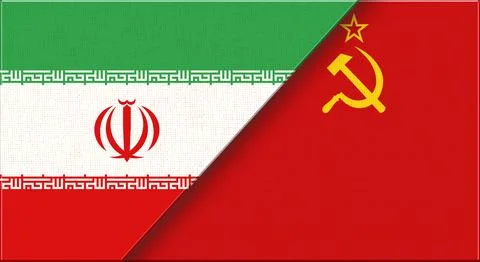 Double flag of Iran and Soviet Union on fabric. Flag of Iran and Soviet Union イラスト素材