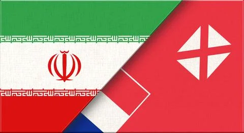 Double flag of Iran and Wallis and Futuna on fabric texture. Two flags toge.. Stock Illustration