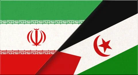 Double flag of Iran and Western Sahara on fabric texture. Two flags together Stock Illustration