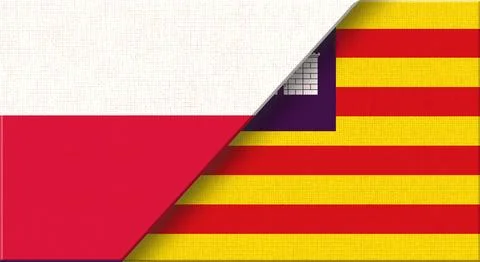 Double flag of Poland and Balearic Islands on fabric texture - 3D illustratio 스톡 일러스트