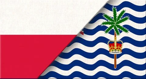 Double flag of Poland and British Indian Ocean Territory on fabric texture Stock Illustration