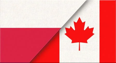 Double flag of Poland and Canada on fabric texture - 3D illustration Stock Illustration