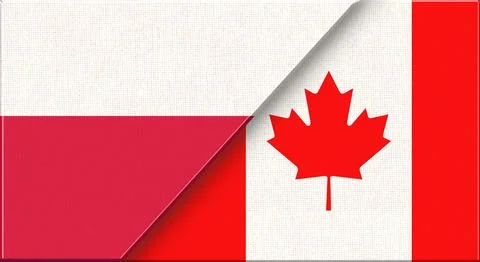 Double flag of Poland and Canada on fabric texture - 3D illustration Stock Illustration