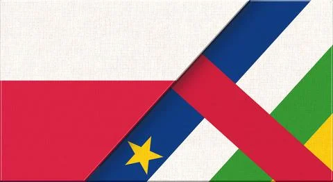 Double flag of Poland and Central African Republic on fabric texture - 3D ill Stock Illustration