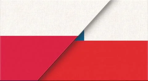 Double flag of Poland and Chile on fabric texture - 3D illustration Stock Illustration