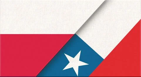 Double flag of Poland and Chile on fabric texture - 3D illustration. Stock Illustration